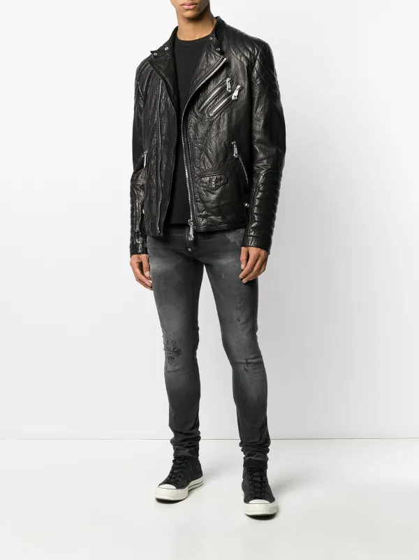 Philipp Plein Embellished Leather Biker 