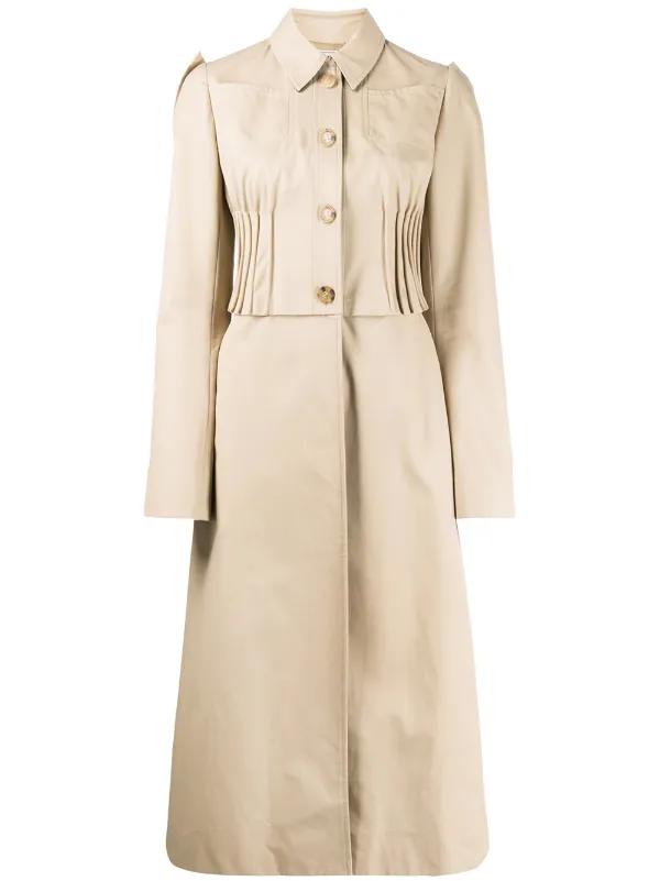 Nina Ricci Pleated Detail Flared Single-breasted Coat in Neutrals