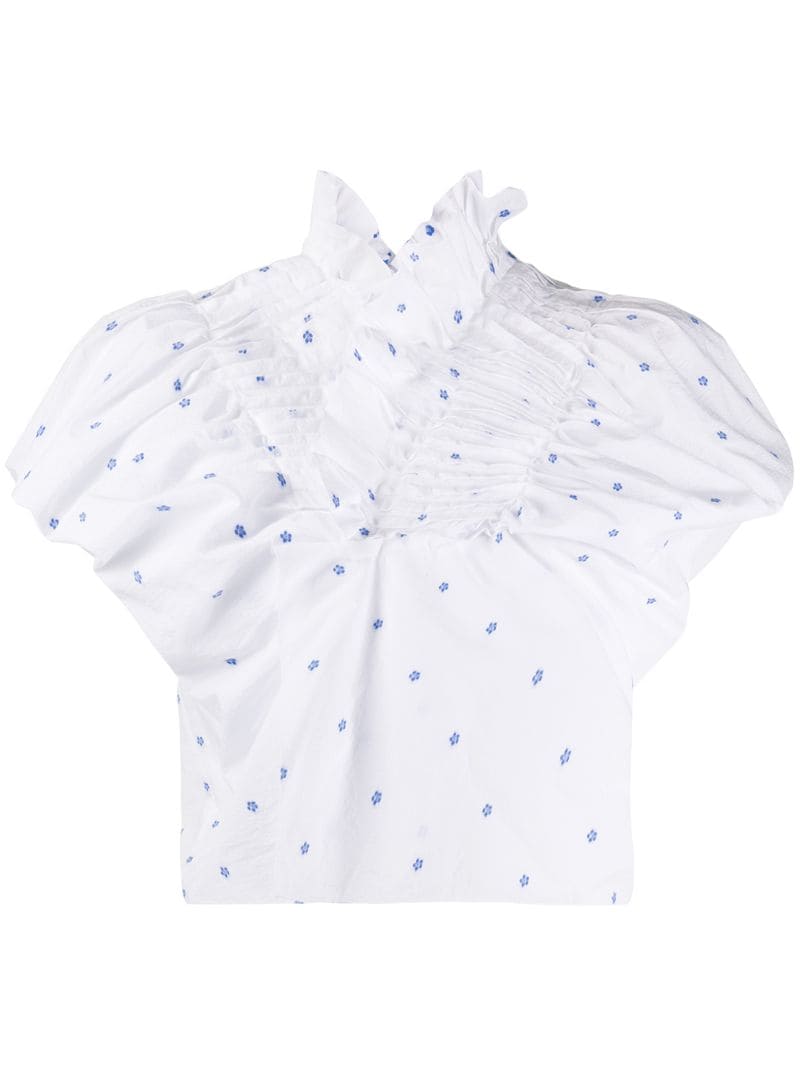 Nina Ricci Ruffled Style Floral Print Shirt In White