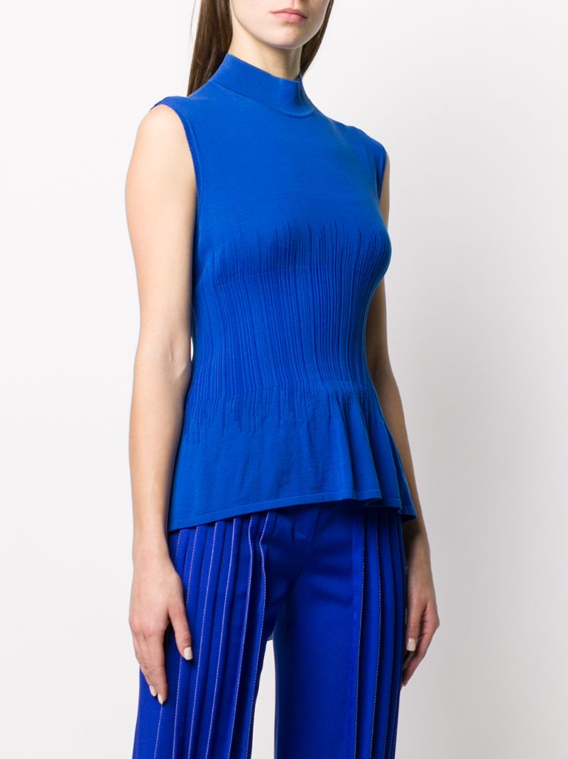 Shop Nina Ricci Sleeveless Ribbed Peplum Top In Blue