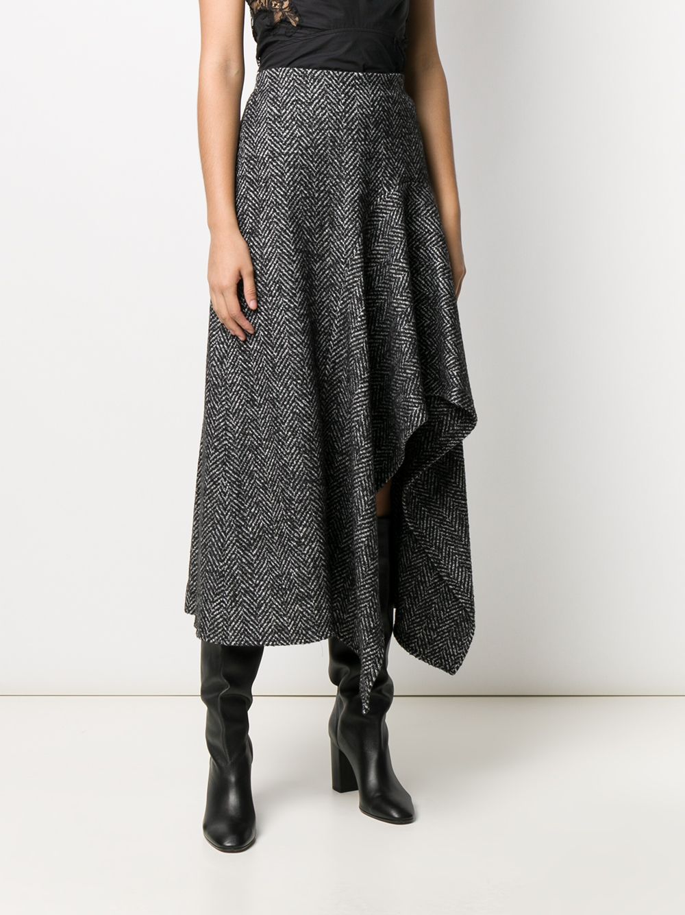 Oscar De La Renta Herringbone Pattern Midi Skirt In 灰色 | ModeSens