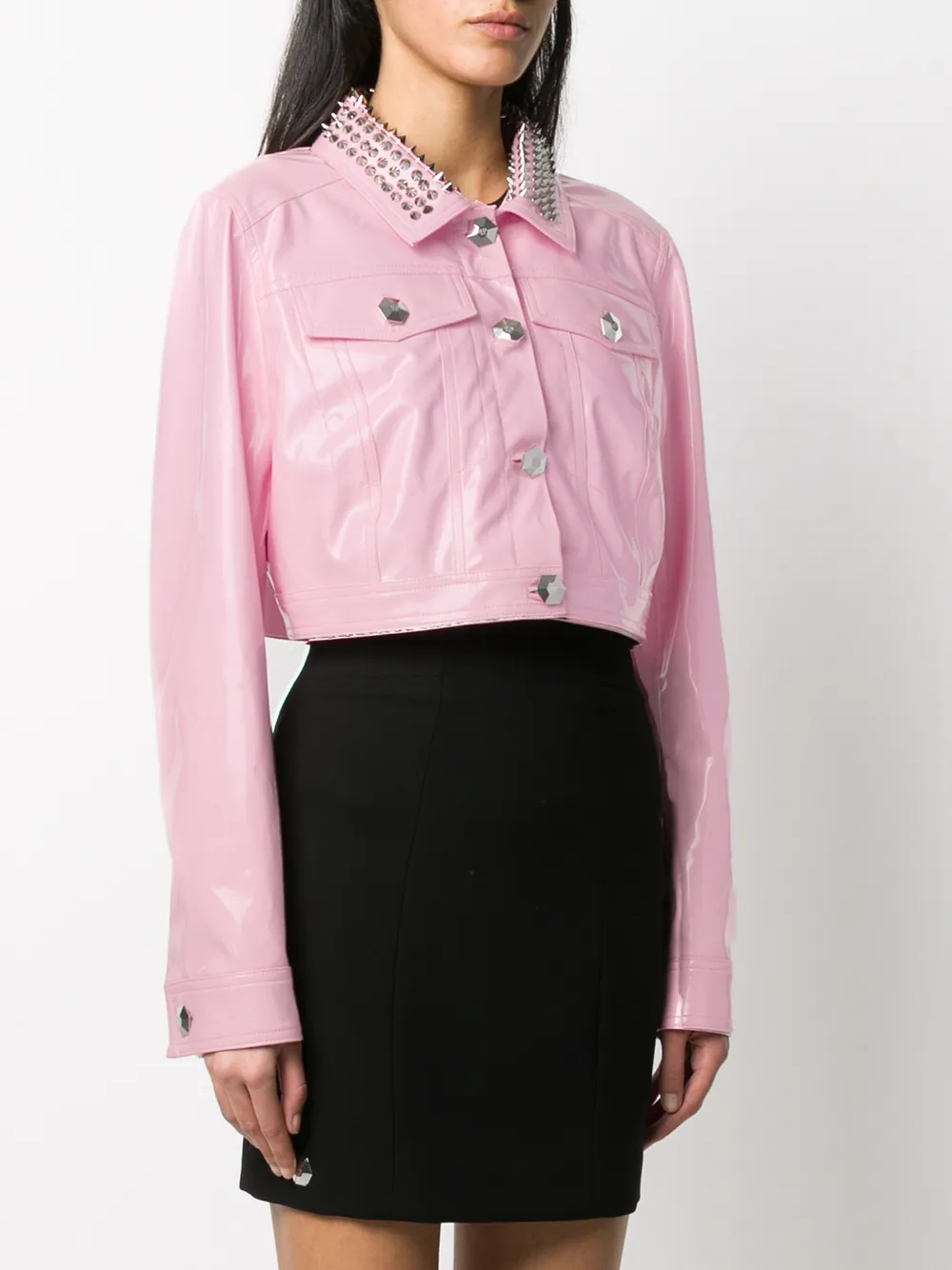  Philipp Plein Stud-embellished Cropped Jacket - Pink 