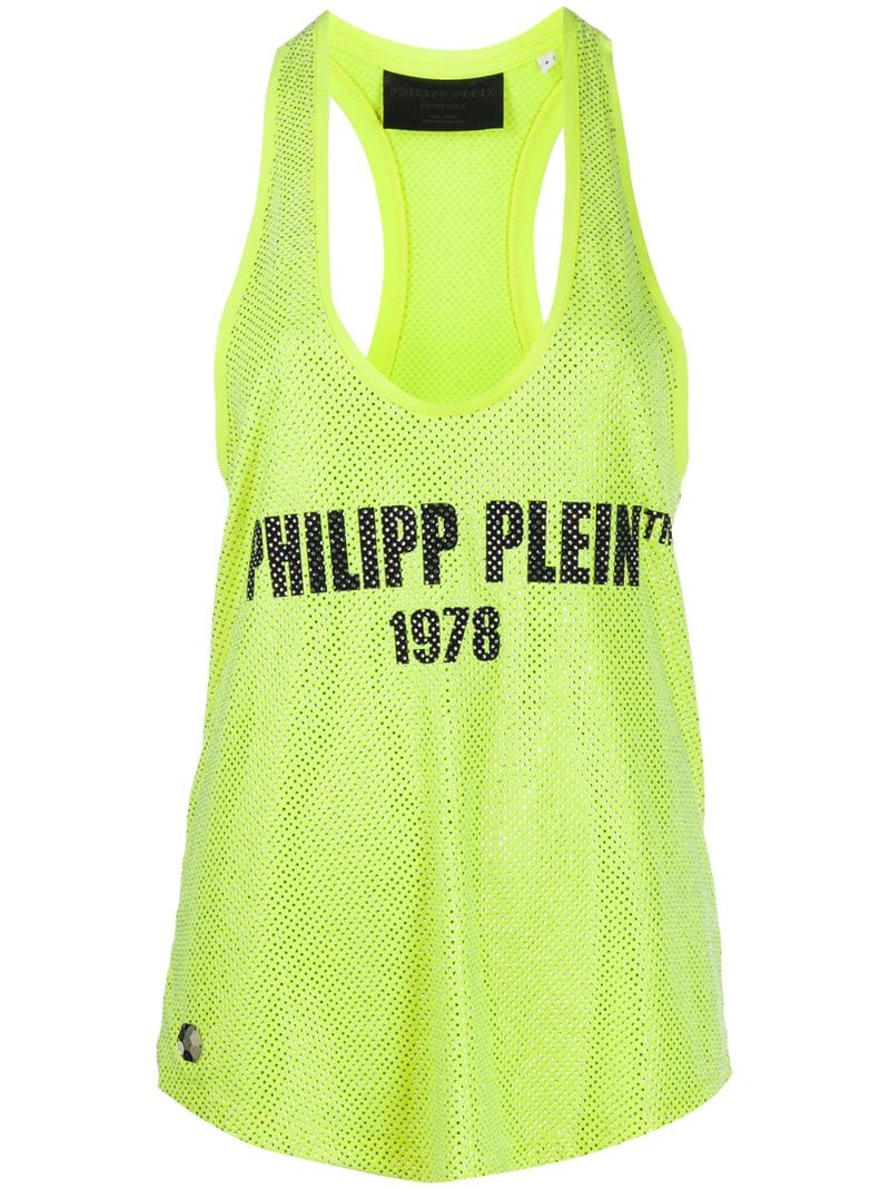 Shop Philipp Plein Logo Embellished Tank Top In Yellow