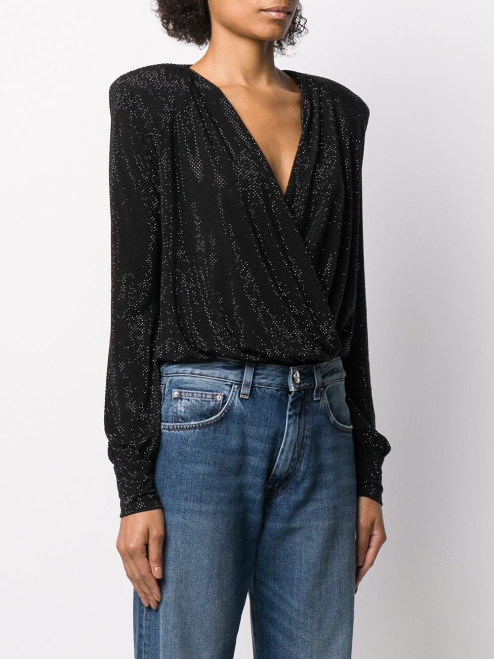 Shop Philipp Plein Crystal-embellished Wrap Bodysuit In Black