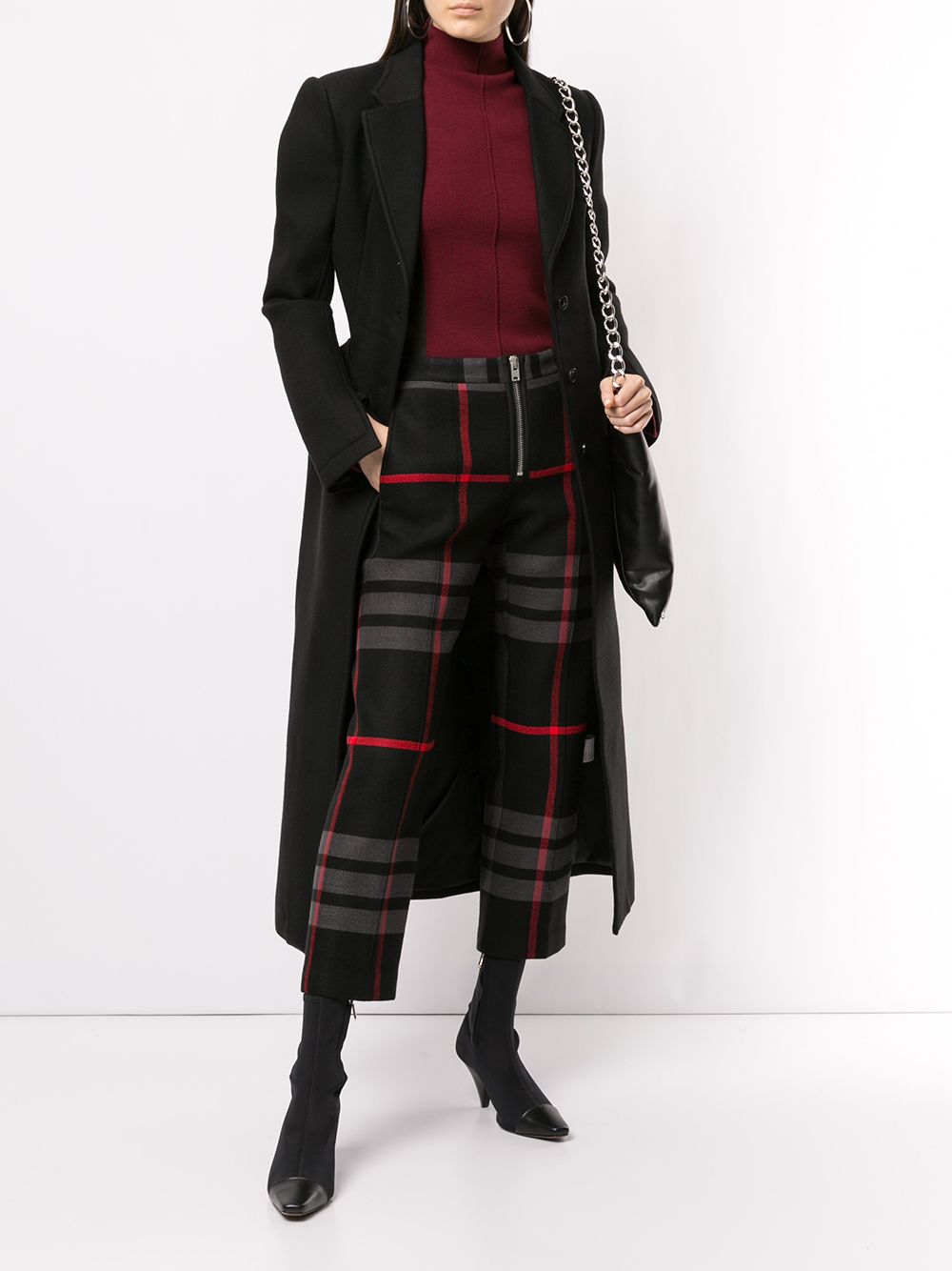 Shop Yang Li Cropped Plaid Print Trousers In Black