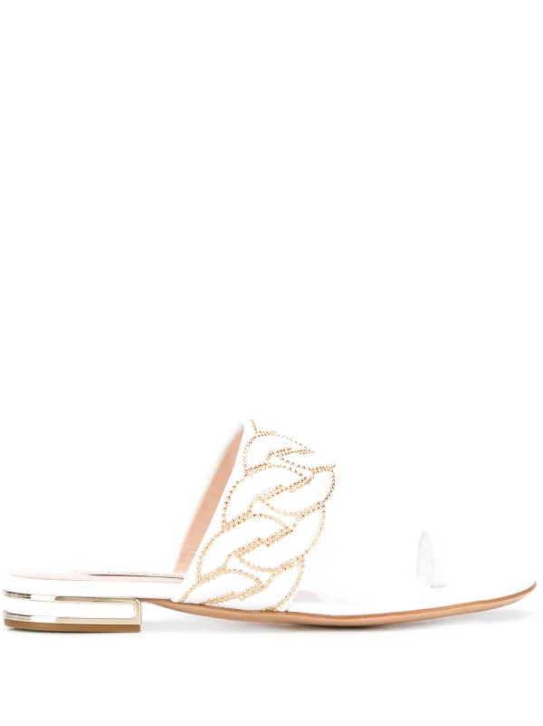 white embellished flat sandals