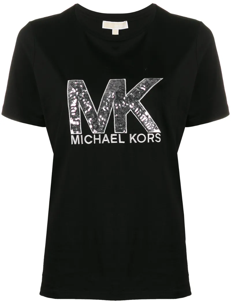 Michael Michael Kors Sequin Logo T-shirt In Black