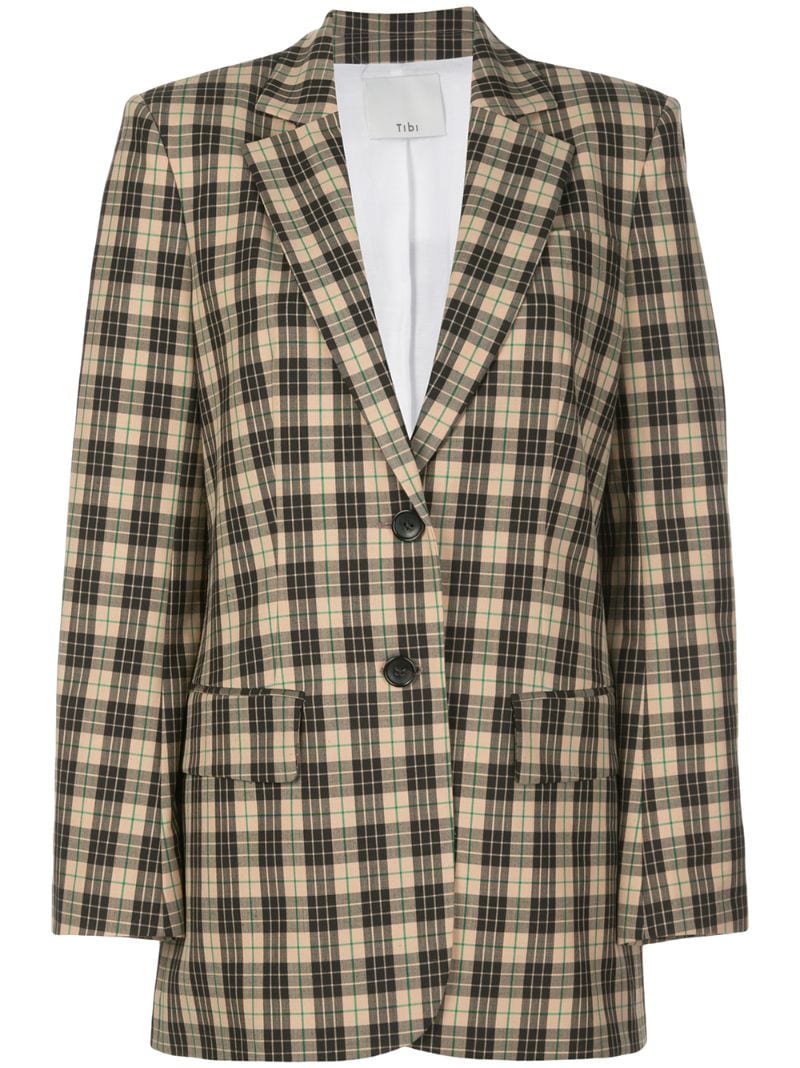 Tibi Tristan Plaid Blazer In Brown