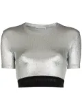 Rabanne metallic logo embroidered crop top - Silver