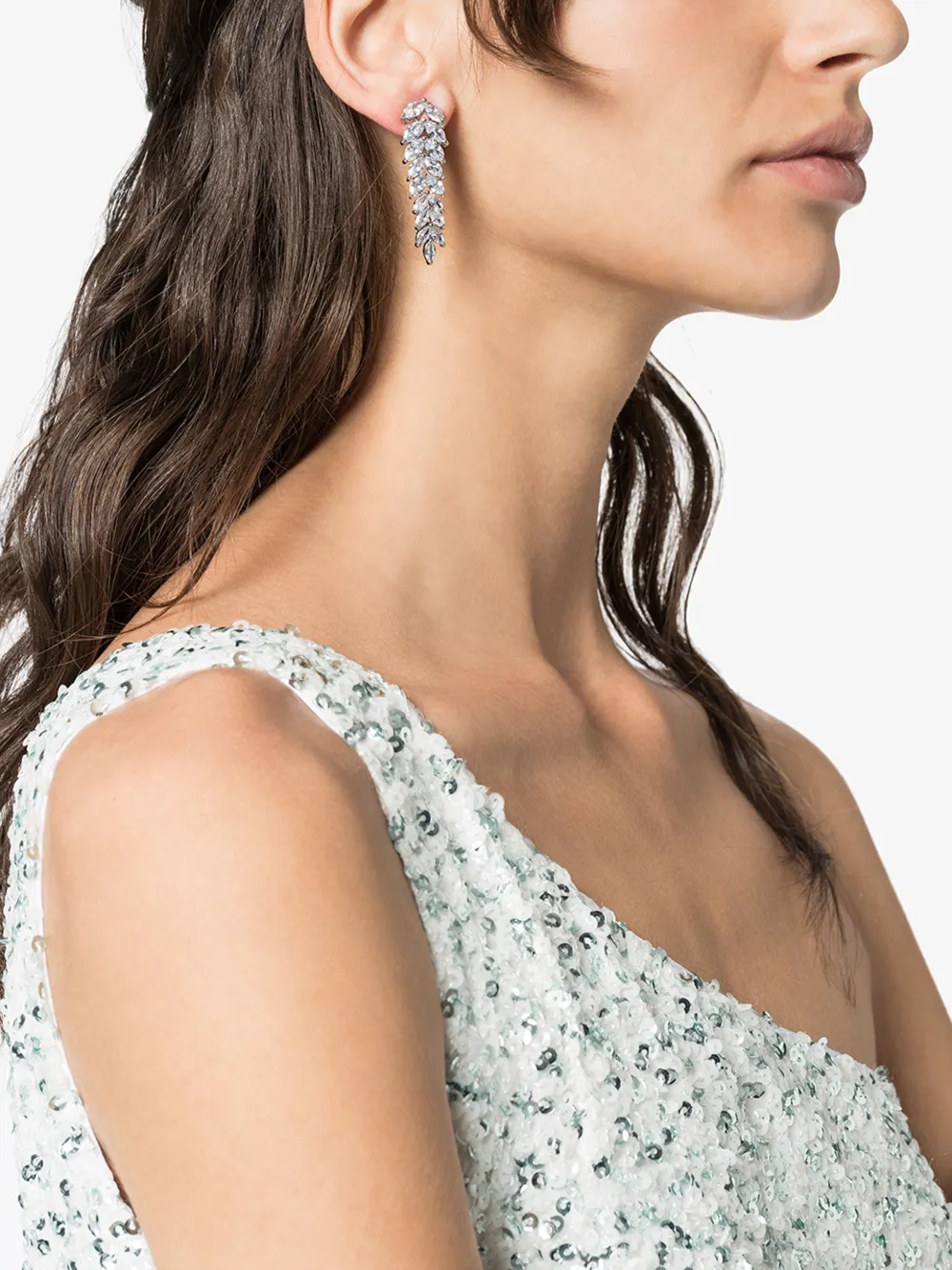 APPLES & FIGS APPLES & FIGS SILVER-PLATED CRYSTAL LEAF DROP EARRINGS,01EARMUUSELEAF14678940