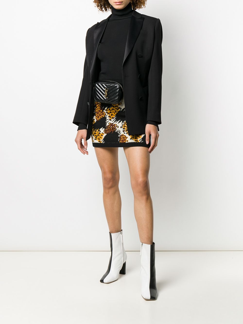 Pre-owned Saint Laurent 1991 Animal Printed Knitted Skirt In Black