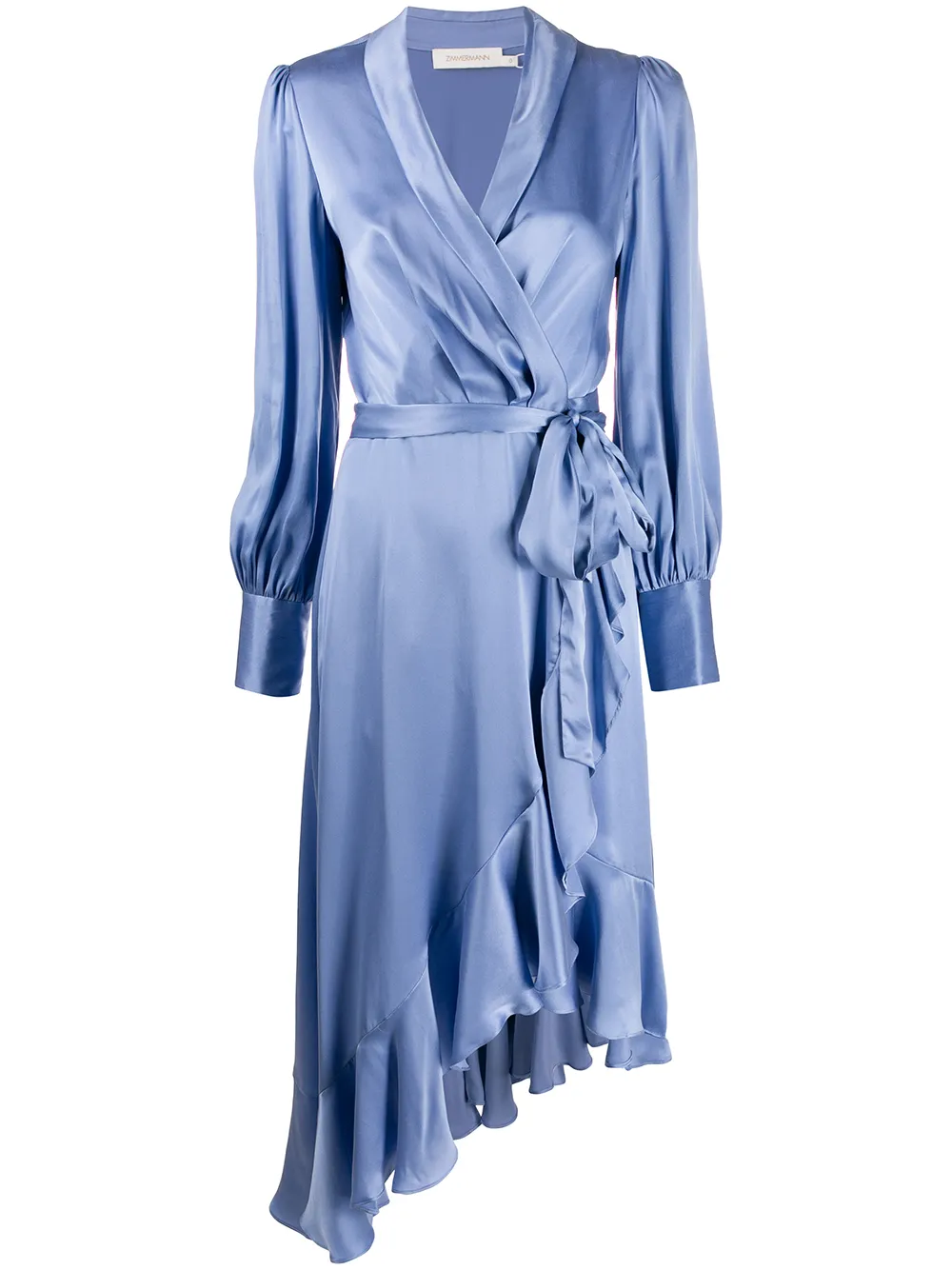 satin ruffle wrap dress
