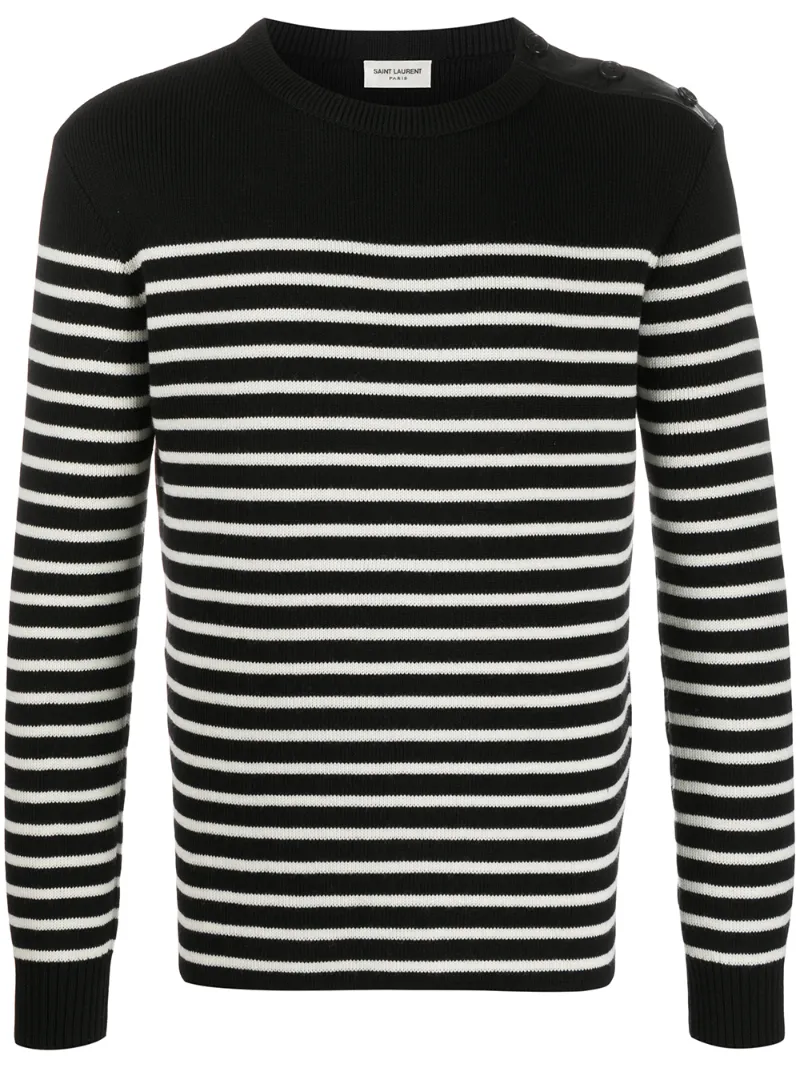 Saint Laurent Men Embroidered Cotton Blend Sweater In Black