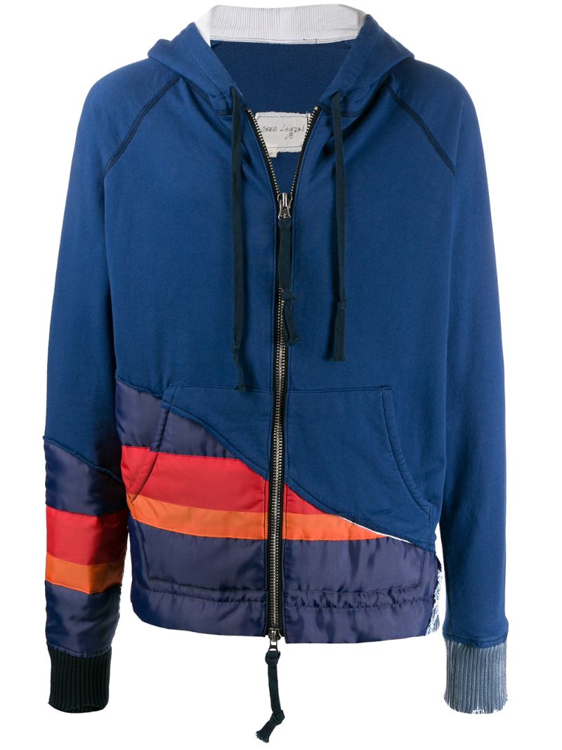 Shop Greg Lauren Contrast Panelled Hoodie In Blue