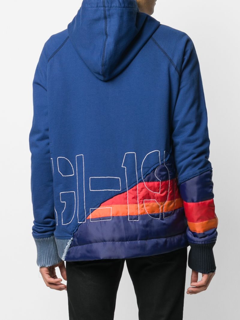 Shop Greg Lauren Contrast Panelled Hoodie In Blue