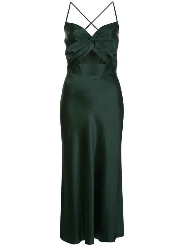 green silk midi dress