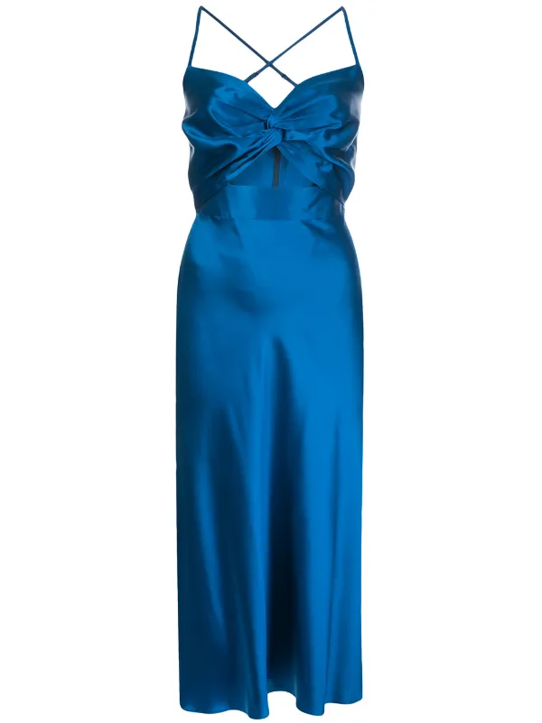 blue silk midi dress