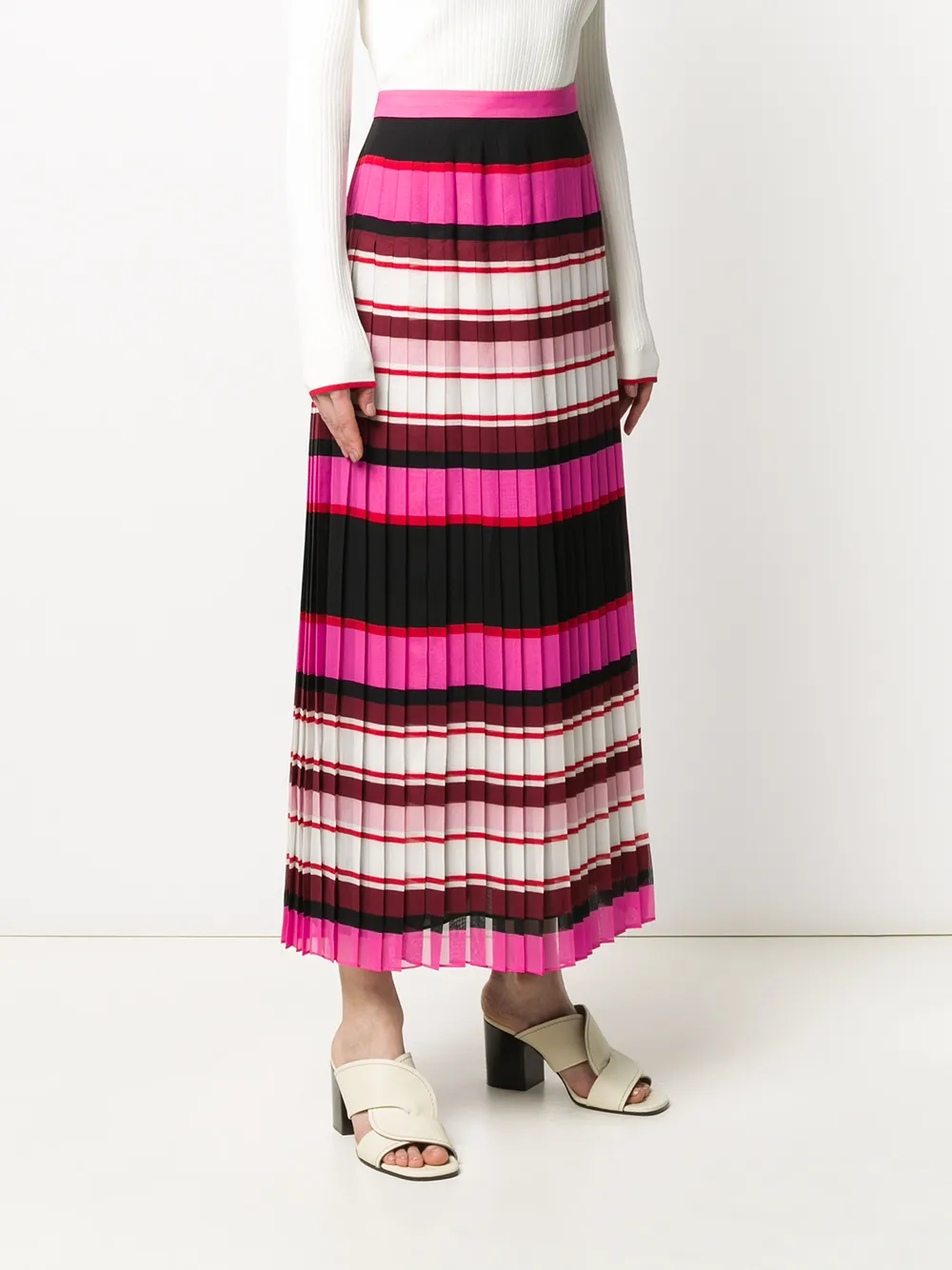 Valentino Pleated Striped Silk-georgette Midi Skirt In Pink