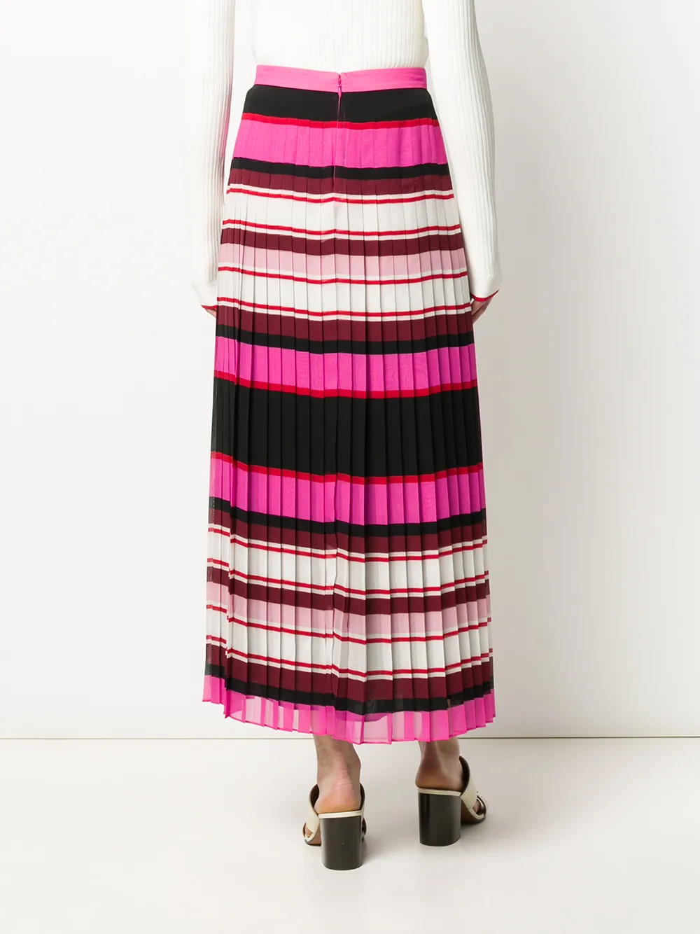 Valentino Pleated Striped Silk-georgette Midi Skirt In Pink