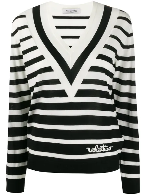Valentino Garavani ストライプ Vネックプルオーバー