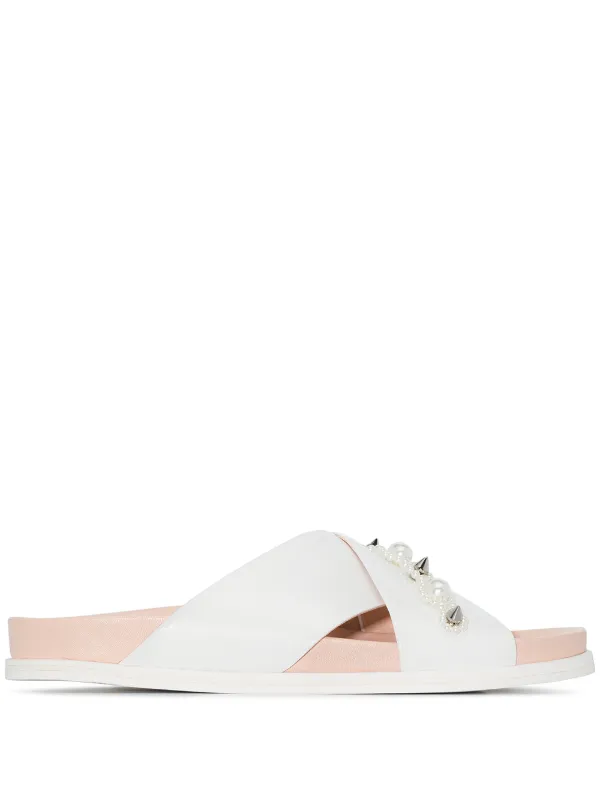 white embellished flat sandals