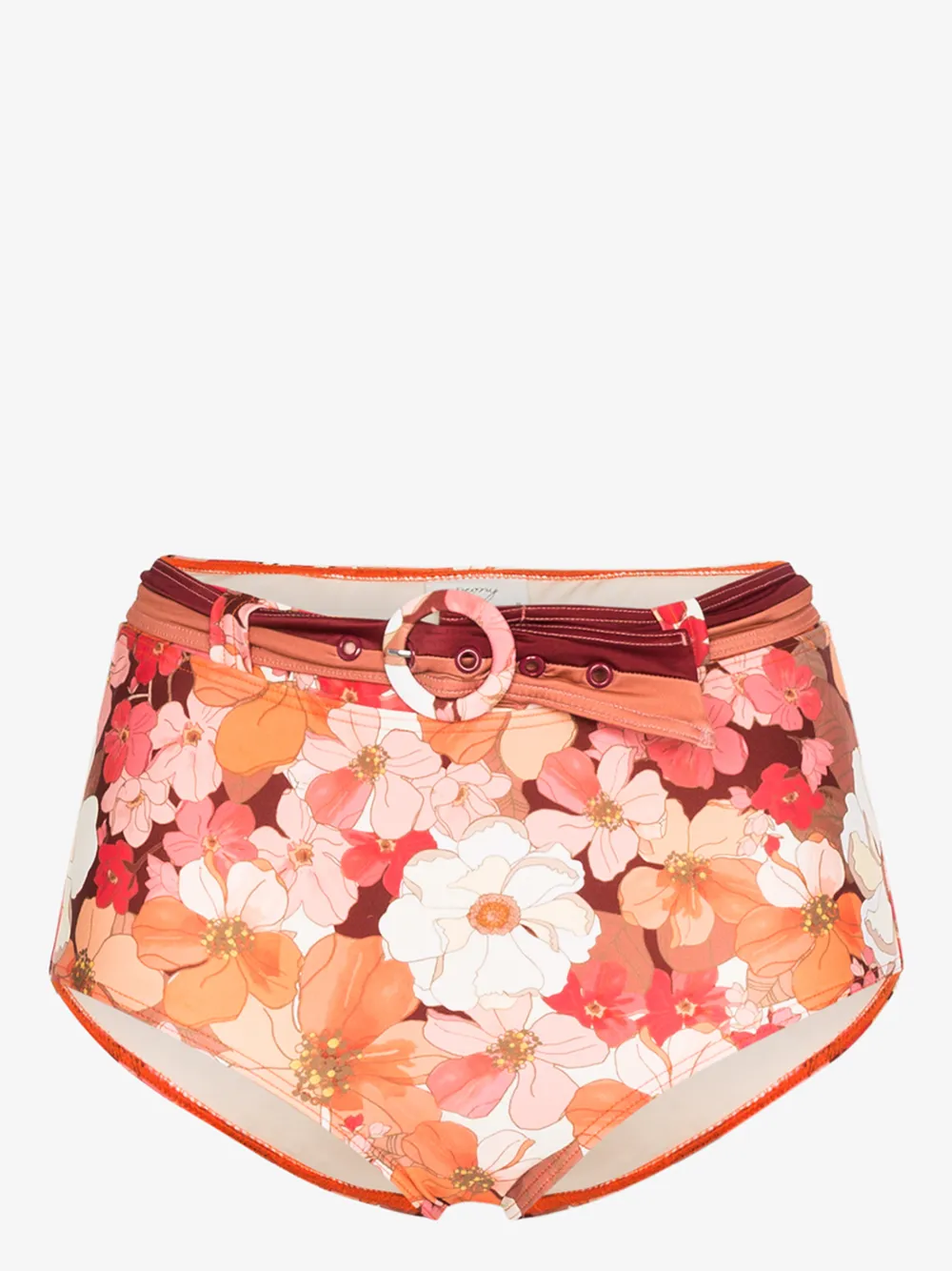 Peony Net Sustain Belted Floral-print Bikini Briefs In Orange