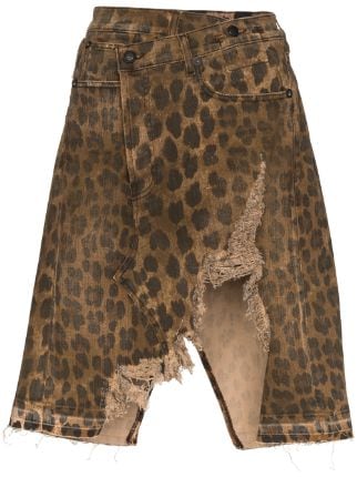 R13 Norbury Distressed leopard print Denim Skirt Farfetch