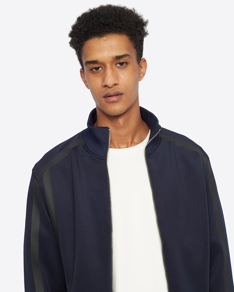 Track Jacket-blue #0 Track Jacket, Athleisure just got cooler! This track jacket from 3.1 Phillip Lim is a streetwear staple that can be perfect to transitioning into seasons. Spend your all day in supreme comfort. Featuring a funnel neck, a front zip fastening, long sleeves, ribbed cuffs, logo patch on the sleeve and contrast piping. POSITIVELY CONSCIOUS: This product is made with a certified eco-material or a recycled material that is better for the planet, so you can be confident you are choosing positively.- 4