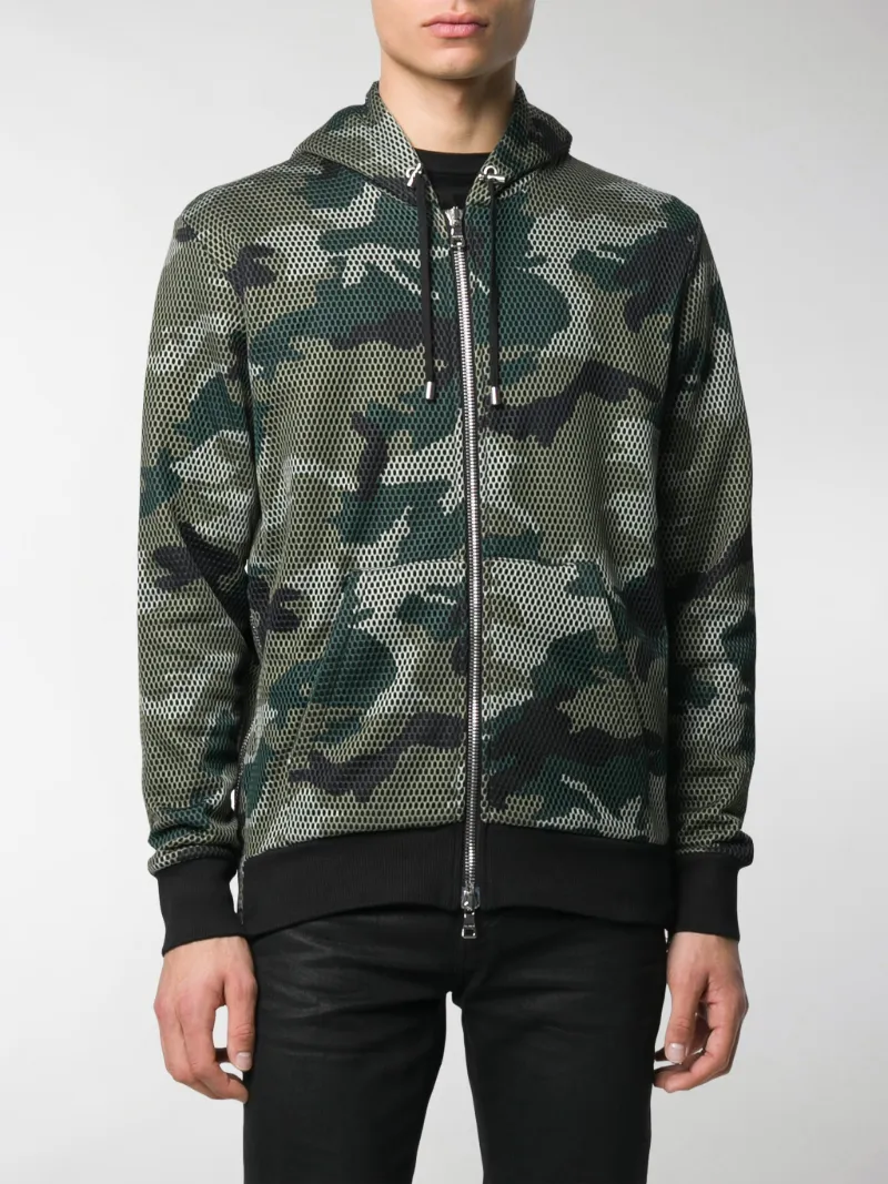 Balmain camouflage mesh zipped hoodie 
