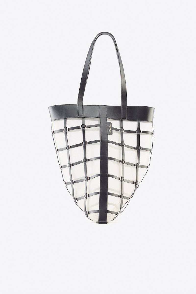 Billie Medium Cage Tote, Time to upgrade your bag game. Crafted from calf leather with a woven design, this black medium Billie Cage tote bag from 3.1 Phillip Lim is the perfect choice to give your looks a bold twist. Ready to step up? Featuring a sheer construction, top handles, an open-top design, a main internal compartment, mesh panels and silver-tone hardware. - 0