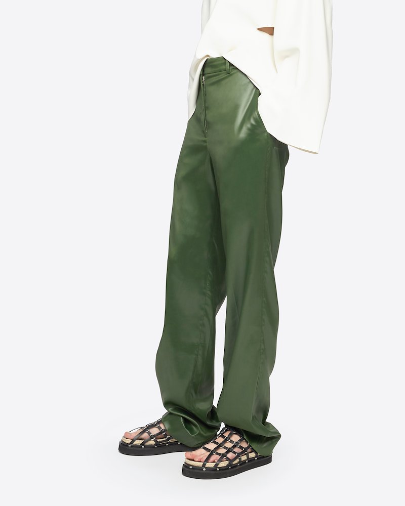 Lacquered Trouser-green #1 Lacquered Trouser, The grass isn't always greener on the other side. It's greener wherever these straight-leg mid-rise trousers from 3.1 Phillip Lim are. Make sure that place just to happens to be your wardrobe. Featuring a straight leg, a mid-rise, a concealed front button placket, side slit pockets, a rear patch pocket and a waistband with belt loops.- 3