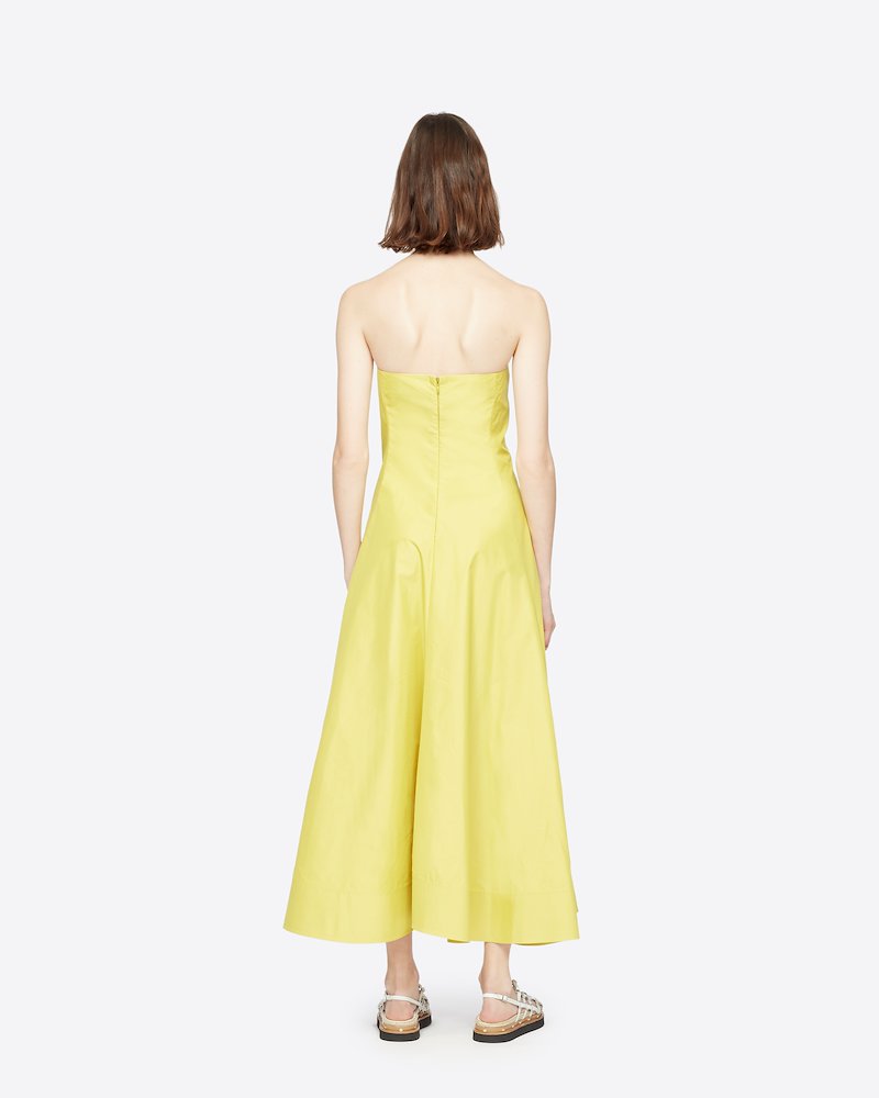 Spaghetti Strap Dress-yellow #0 Spaghetti Strap Dress, Are you a real city girl? You will be when you stroll down the streets in this yellow stretch cotton spaghetti straps midi dress. Only 3.1 Phillip Lim knows. Featuring a flared style, spaghetti straps, a square neck, a back zip fastening, an asymmetric hem and a mid-length.- 2