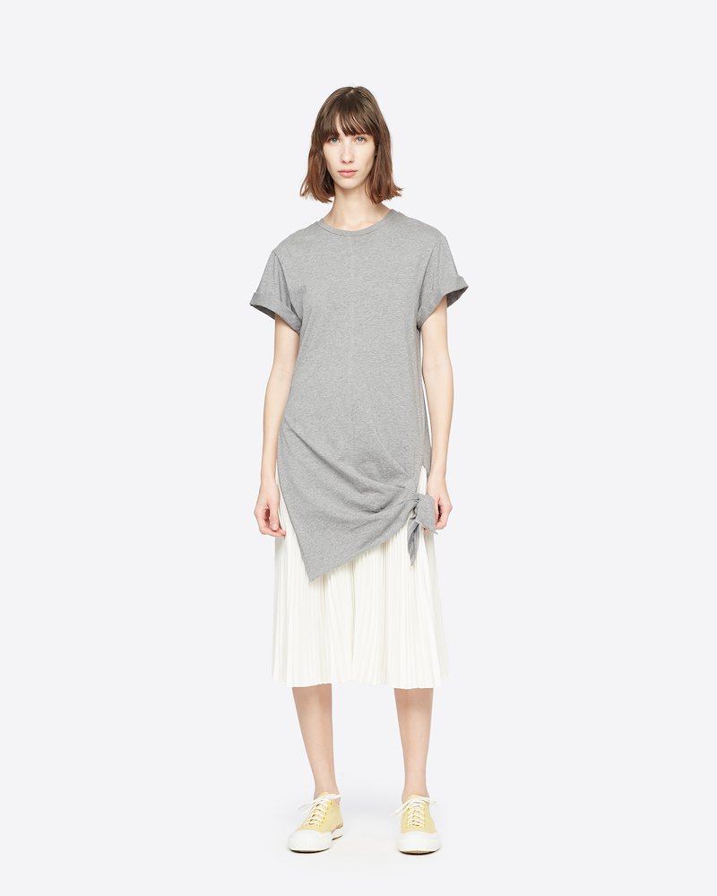 Side Tie T-Shirt Dress-grey #0 Side Tie T-Shirt Dress, Forget the little black dress. Replace your LBD with this contrast hem short-sleeve number from 3.1 Phillip Lim and show the world (or the office) why you're worthy of winning "best-dressed employee" for the fourth time in a row. It's only fair. Featuring a pleated hem, short sleeves, a knot detail, a round neck, a two-tone design and a mid-length.- 0