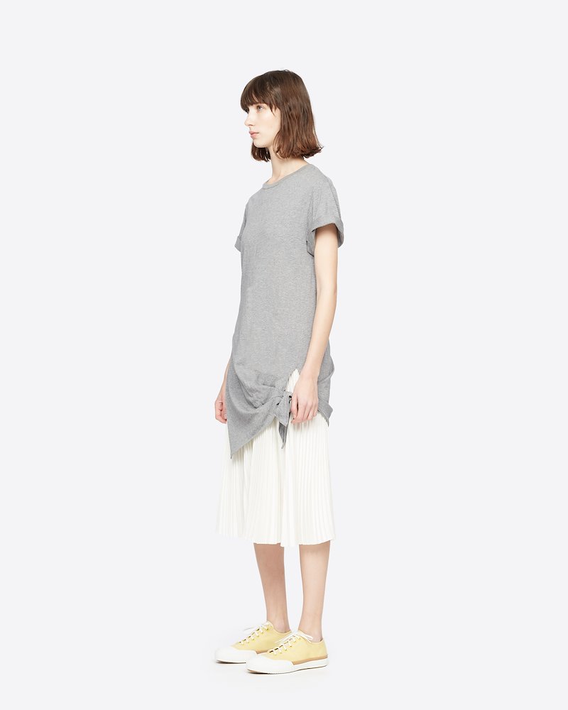 Side Tie T-Shirt Dress-grey #1 Side Tie T-Shirt Dress, Forget the little black dress. Replace your LBD with this contrast hem short-sleeve number from 3.1 Phillip Lim and show the world (or the office) why you're worthy of winning "best-dressed employee" for the fourth time in a row. It's only fair. Featuring a pleated hem, short sleeves, a knot detail, a round neck, a two-tone design and a mid-length.- 1
