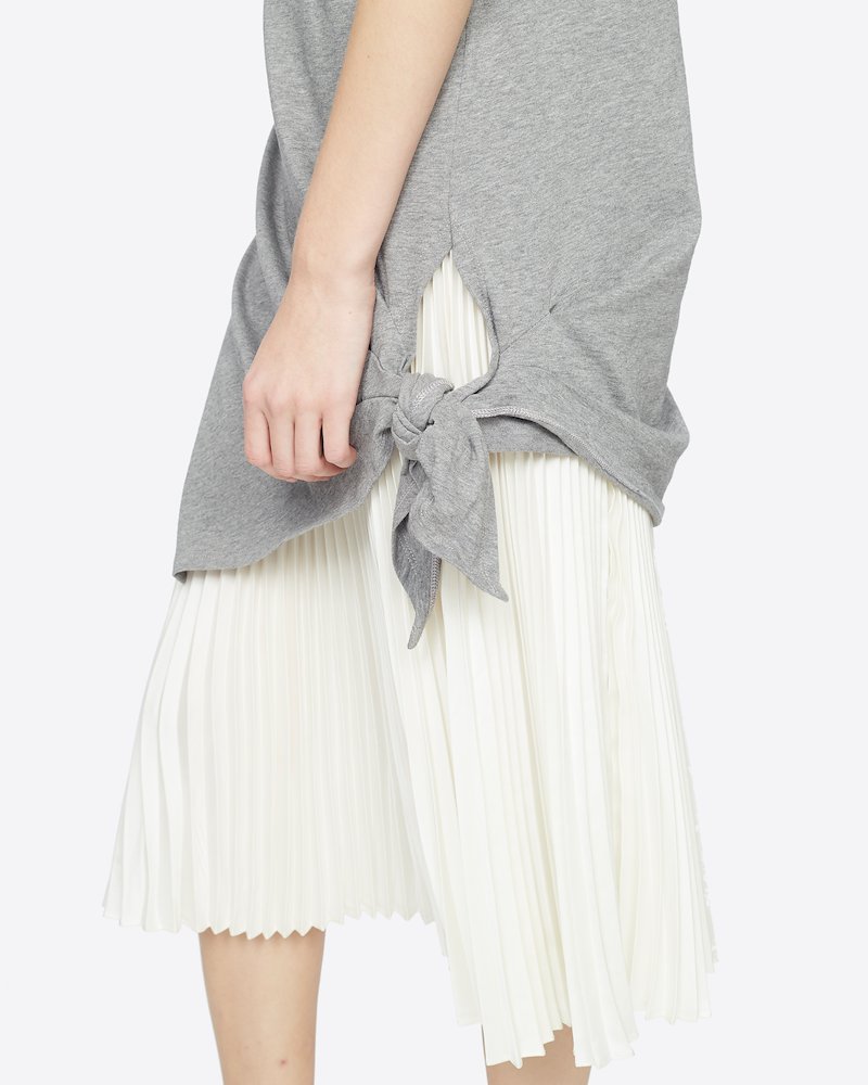 Side Tie T-Shirt Dress-grey #0 Side Tie T-Shirt Dress, Forget the little black dress. Replace your LBD with this contrast hem short-sleeve number from 3.1 Phillip Lim and show the world (or the office) why you're worthy of winning "best-dressed employee" for the fourth time in a row. It's only fair. Featuring a pleated hem, short sleeves, a knot detail, a round neck, a two-tone design and a mid-length.- 4