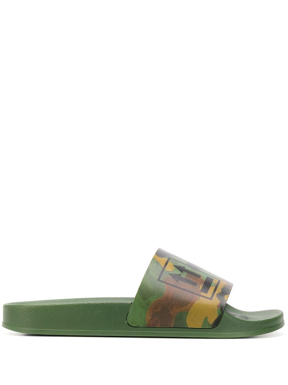 Shop green Off-White double Arrow camouflage print slides with Express ...