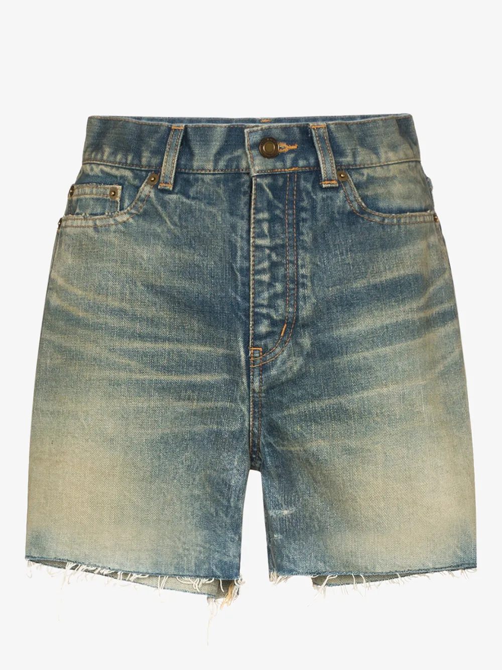 Saint Laurent High Waisted Denim Shorts In Blue