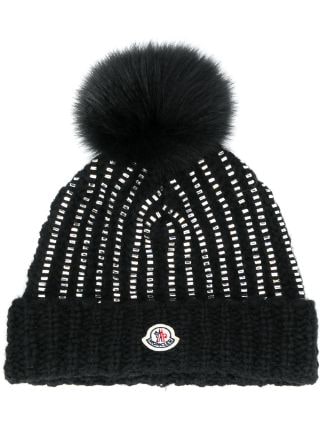 Black Moncler Embellished Pom Pom Hat For Women Farfetch Com