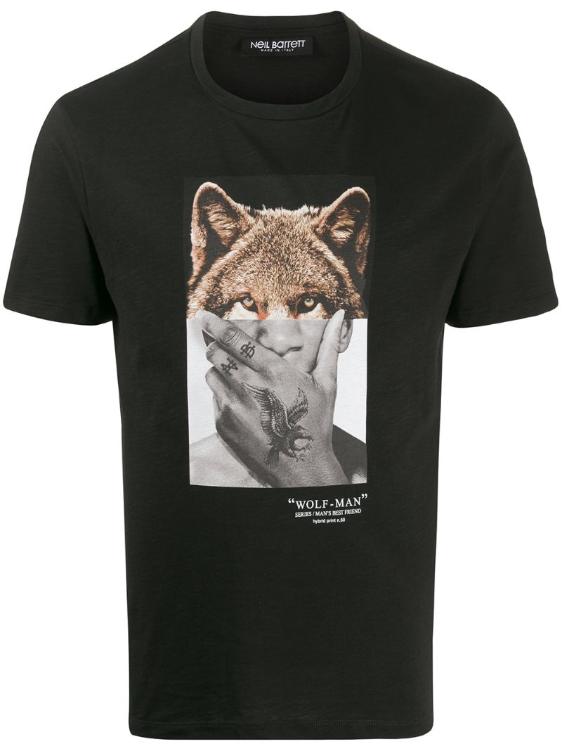 Shop Neil Barrett Wolf-man Print T-shirt In Black