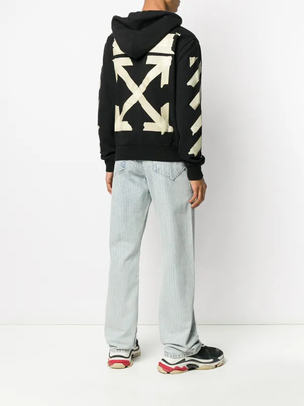 Off White Tape And Arrows Print Zipped Off White Tape Arrows Print Hoodie