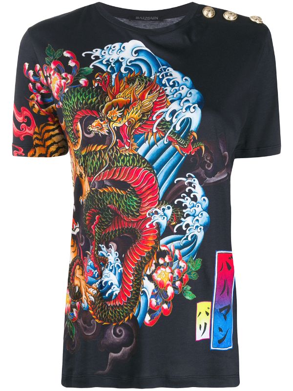Balmain Tiger And Dragon Print T Shirt Farfetch