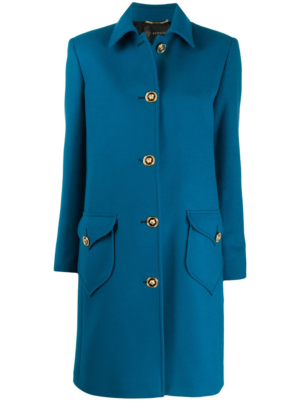 Versace Medusa Button Single-breasted Coat In Blue
