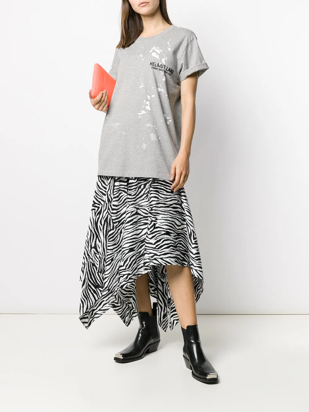  Helmut Lang T Shirt Mit Farbklecks Print   Grau 