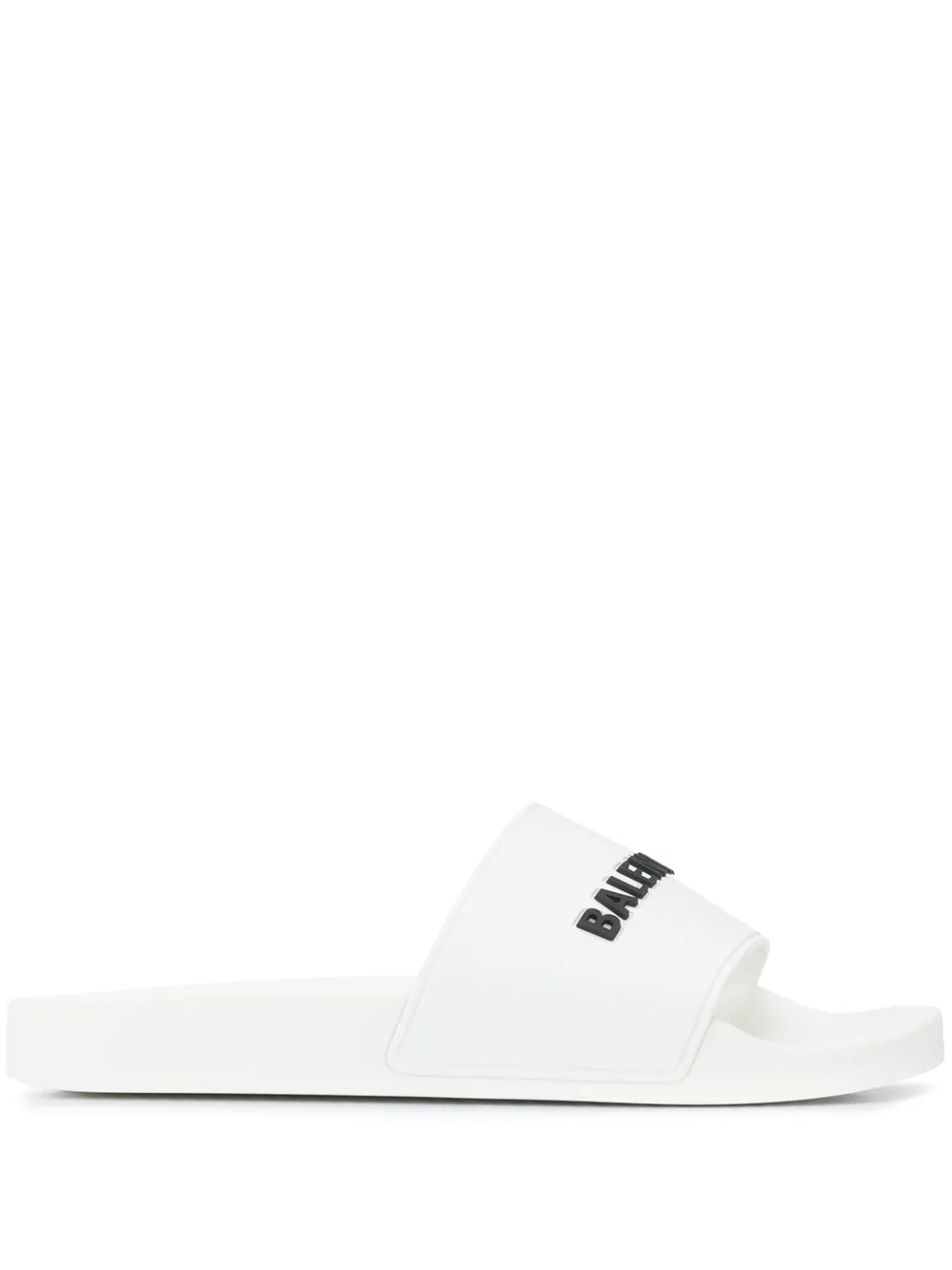 Balenciaga Lettering Logo Pool Slides In White Black