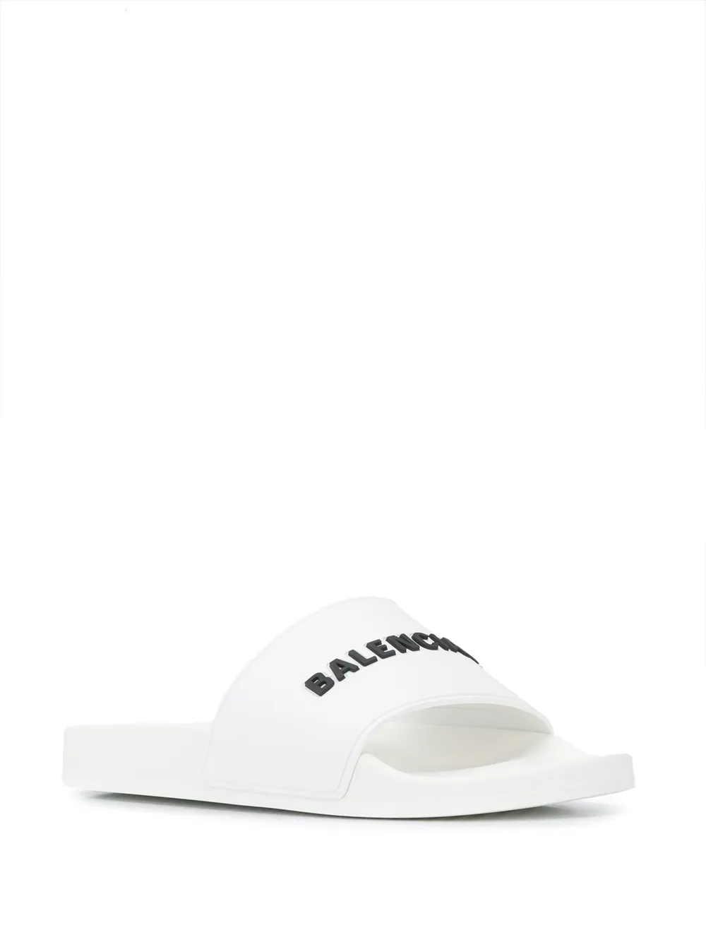 Balenciaga Lettering Logo Pool Slides In White Black