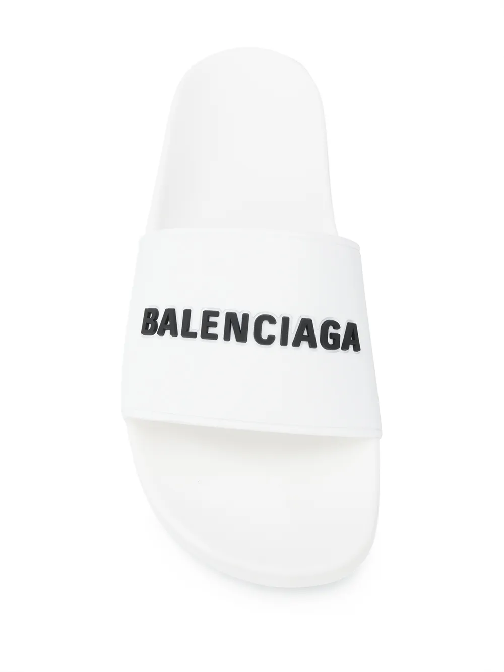 Balenciaga Lettering Logo Pool Slides In White Black