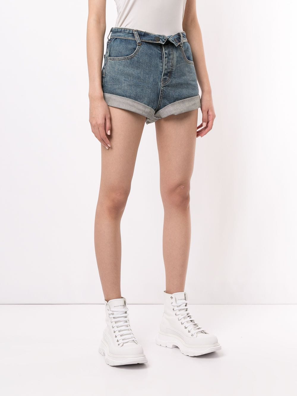 Shop Haculla Fold Denim Shorts In 蓝色