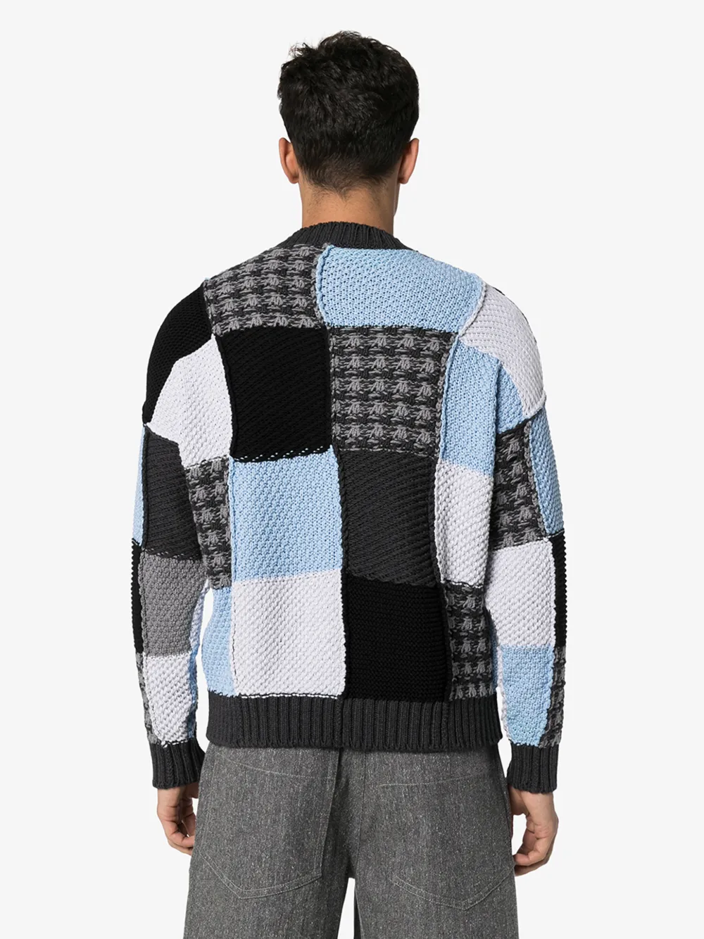 Jw Anderson Patchwork Intarsia Cotton Sweater In Black | ModeSens