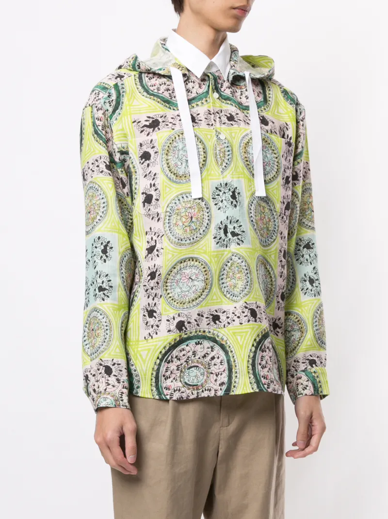 Jw Anderson Mystic Paisley Printed Pop Over Long Sleeve Shirt In Green