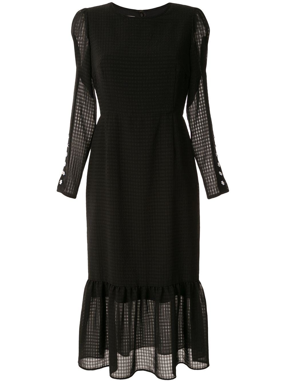 Tu Es Mon Tresor Gingham-check Sheer-sleeves Dress In Black